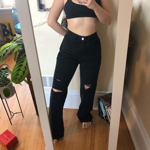 Black high waist ripped baggy jeans